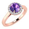 3/4 Carat Round Shape Amethyst and Halo Diamond Ring In 14 Karat Rose Gold Image-2