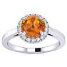3/4 Carat Round Shape Citrine and Halo Diamond Ring In 14 Karat White Gold Image-1
