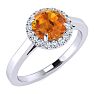 3/4 Carat Round Shape Citrine and Halo Diamond Ring In 14 Karat White Gold Image-2
