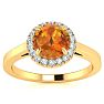 3/4 Carat Round Shape Citrine and Halo Diamond Ring In 14 Karat Yellow Gold Image-1