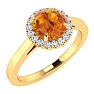 3/4 Carat Round Shape Citrine and Halo Diamond Ring In 14 Karat Yellow Gold Image-2