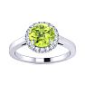 1 Carat Round Shape Peridot and Halo Diamond Ring In 14 Karat White Gold Image-1