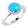 1 Carat Round Shape Blue Topaz and Halo Diamond Ring In 14 Karat White Gold Image-2