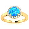 1 Carat Round Shape Blue Topaz and Halo Diamond Ring In 14 Karat Yellow Gold Image-1