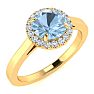 Aquamarine Ring: Aquamarine Jewelry: 1 Carat Round Shape Aquamarine and Halo Diamond Ring In 14 Karat Yellow Gold Image-2