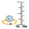 Aquamarine Ring: Aquamarine Jewelry: 1 Carat Round Shape Aquamarine and Halo Diamond Ring In 14 Karat Yellow Gold Image-5