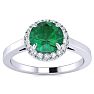 1 Carat Round Shape Emerald and Halo Diamond Ring In 14 Karat White Gold Image-1