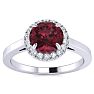 Garnet Ring: Garnet Jewelry: 1 1/4 Carat Round Shape Garnet and Halo Diamond Ring In 14 Karat White Gold Image-1