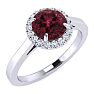 Garnet Ring: Garnet Jewelry: 1 1/4 Carat Round Shape Garnet and Halo Diamond Ring In 14 Karat White Gold Image-2