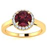 Garnet Ring: Garnet Jewelry: 1 1/4 Carat Round Shape Garnet and Halo Diamond Ring In 14 Karat Yellow Gold Image-1