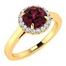 Garnet Ring: Garnet Jewelry: 1 1/4 Carat Round Shape Garnet and Halo Diamond Ring In 14 Karat Yellow Gold Image-2