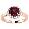 Garnet Ring: Garnet Jewelry: 1 1/4 Carat Round Shape Garnet and Halo Diamond Ring In 14 Karat Rose Gold