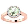 3/4 Carat Round Shape Green Amethyst and Halo Diamond Ring In 14 Karat Rose Gold Image-1