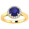 1 Carat Round Shape Sapphire and Halo Diamond Ring In 14 Karat Yellow Gold Image-1