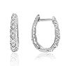 Delicately Embellished Diamond Hoop Earrings, Silver Overlay, 3/4 Inch Image-1