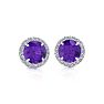 1 Carat Round Shape Amethyst and Halo Diamond Earrings In 14 Karat White Gold Image-2