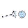 Aquamarine Earrings: Aquamarine Jewelry: 1 Carat Round Shape Aquamarine and Halo Diamond Earrings In 14 Karat White Gold Image-1