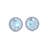 Aquamarine Earrings: Aquamarine Jewelry: 1 Carat Round Shape Aquamarine and Halo Diamond Earrings In 14 Karat White Gold Image-2