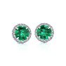 1 Carat Round Shape Emerald and Halo Diamond Earrings In 14 Karat White Gold Image-2
