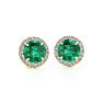 1 Carat Round Shape Emerald and Halo Diamond Earrings In 14 Karat Yellow Gold Image-2