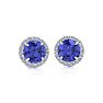 1 1/4 Carat Round Shape Tanzanite and Halo Diamond Earrings In 14 Karat White Gold Image-2