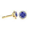 1 1/4 Carat Round Shape Tanzanite and Halo Diamond Earrings In 14 Karat Yellow Gold Image-1