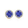 1 1/4 Carat Round Shape Tanzanite and Halo Diamond Earrings In 14 Karat Yellow Gold Image-2