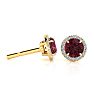 Garnet Earrings: Garnet Jewelry: 1 1/3 Carat Round Shape Garnet and Halo Diamond Earrings In 14 Karat Yellow Gold Image-1