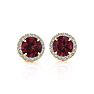 Garnet Earrings: Garnet Jewelry: 1 1/3 Carat Round Shape Garnet and Halo Diamond Earrings In 14 Karat Yellow Gold Image-2
