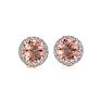 1 Carat Round Shape Morganite Earrings and Diamond Halo In 14 Karat Rose Gold Image-2