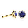 1 1/3 Carat Round Shape Sapphire and Halo Diamond Earrings In 14 Karat Yellow Gold Image-1