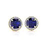 1 1/3 Carat Round Shape Sapphire and Halo Diamond Earrings In 14 Karat Yellow Gold Image-2
