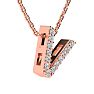 Letter V Diamond Initial Necklace In 14K Rose Gold With 13 Diamonds Image-2