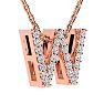 Letter W Diamond Initial Necklace In 14K Rose Gold With 13 Diamonds Image-2