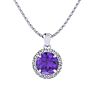 3/4 Carat Round Shape Amethyst and Halo Diamond Necklace In 14 Karat White Gold Image-1