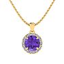 3/4 Carat Round Shape Amethyst and Halo Diamond Necklace In 14 Karat Yellow Gold Image-1