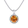 3/4 Carat Round Shape Citrine and Halo Diamond Necklace In 14 Karat White Gold Image-1