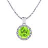 1 Carat Round Shape Peridot and Halo Diamond Necklace In 14 Karat White Gold Image-1
