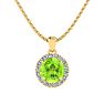1 Carat Round Shape Peridot and Halo Diamond Necklace In 14 Karat Yellow Gold Image-1