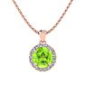 1 Carat Round Shape Peridot and Halo Diamond Necklace In 14 Karat Rose Gold Image-1