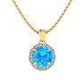 1 Carat Round Shape Blue Topaz and Halo Diamond Necklace In 14 Karat Yellow Gold Image-1