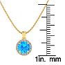1 Carat Round Shape Blue Topaz and Halo Diamond Necklace In 14 Karat Yellow Gold Image-3
