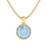 Aquamarine Necklace: Aquamarine Jewelry: 1 Carat Round Shape Aquamarine and Halo Diamond Necklace In 14 Karat Yellow Gold Image-1