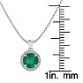 1 Carat Round Shape Emerald Necklaces With Diamond Halo In 14 Karat White Gold, 18 Inch Chain Image-3