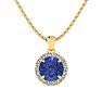 1 Carat Round Shape Tanzanite and Halo Diamond Necklace In 14 Karat Yellow Gold Image-1