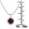 Garnet Necklace: Garnet Jewelry: 1 1/4 Carat Round Shape Garnet and Halo Diamond Necklace In 14 Karat White Gold Image-3