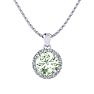 3/4 Carat Round Shape Green Amethyst and Halo Diamond Necklace In 14 Karat White Gold Image-1
