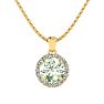3/4 Carat Round Shape Green Amethyst and Halo Diamond Necklace In 14 Karat Yellow Gold Image-1
