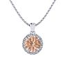 1 Carat Round Shape Morganite Necklace with Diamond Halo In 14 Karat White Gold With 18 Inch Chain Image-1