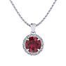 1 Carat Round Shape Ruby and Halo Diamond Necklace In 14 Karat White Gold Image-1